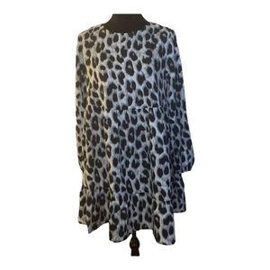 SHEIN Dress Womens Size Small Leopard Pattern Loose Fit Round Neck Long Sleeve